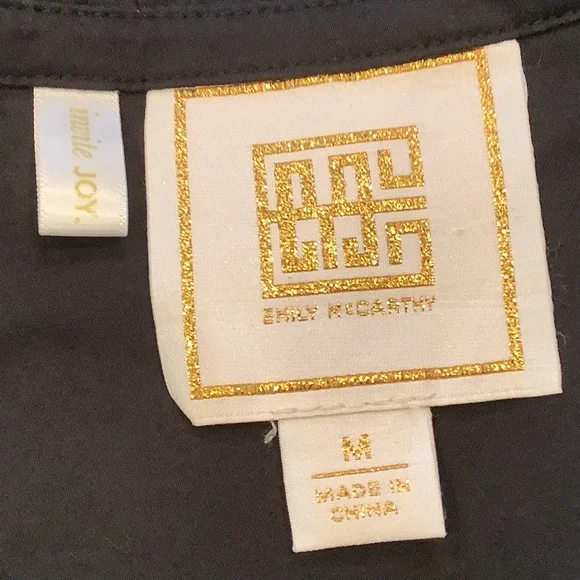 Emily McCarthy Dress Stella Med Black V-Neck 3/4 Sleeves Cotton Ruffle Collar - Picture 5 of 6